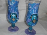 Hand painted  peacock bahama/dessert glasses . S/4. teal/purple 