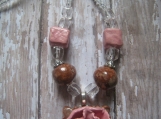 Handmade Pink Rose out of clay and beaded to perfection necklace