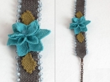 light blue and grey bracelet,floral bracelet,crochet bracelet, 