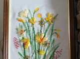 "Narcissuses".picture embroidered ,cross-stitch   and ribon