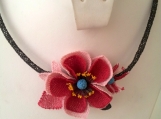 Pink and Red Rose Necklace,pink poppy choker,pink flower bib,