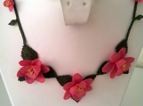 Pink Roses Necklace,Crochet Necklace,Flower necklace,fuchsia bib