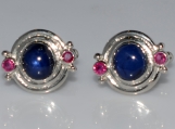  Ruby & Sapphire Gemstone Men"s Cufflinks 925 Sterling Silver.