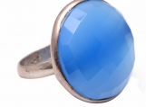 925 Sterling Silver Bezel Sett Blue Chalcedony  Gemstone Ring