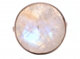 925 Sterling Silver Bezel Sett  Rainbow Moonstone Gemstone Ring