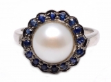 925 Sterling Silver Pearl & Blue sapphire Gemstone Ring