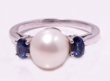 925 Sterling Silver Pearl & Blue sapphire Gemstone Ring