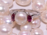 925 Sterling Silver Pearl & Ruby sapphire Gemstone Ring