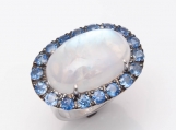 925 Sterling Silver  Sapphire&Rainbow Moonstone  Gemstone Rings