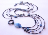 Black and Blue Beaded Multi Strand Lariat Necklace