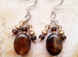 Brown and Gold Colored Agate Beaded Dangle Earrings