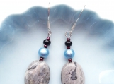 Gray Wave Jasper Dangle Earrings with Periwinkle Accent