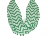 Green and White Chevron Infinity Scarf Eternity Zig Zag Stripe