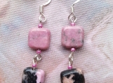 Pink and Black Rhodonite Dangle Earrings