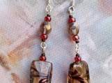 Red, Beige, Bronze Glass Bead Dangle Earrings