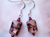 Red, Beige, Bronze Glass Bead Earrings