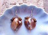 Tan Natural Shell Bead Earrings with Beaded Dangles