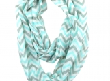 Teal, Grey and White Chevron Infinity Scarf Eternity Zig Zag 