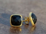 Vermeil Bezel Setting Black Onyx Gemstone Earring