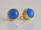 Vermeil Bezel Setting Blue Chalcedony Gemstone Earring