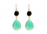 Vermeil Bezel Setting Chalcedony&Onyx Gemstone Earring