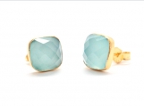 Vermeil Bezel Setting Chalcedony Gemstone Earring