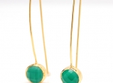 Vermeil Bezel Setting Green Onyx Gemstone Earring