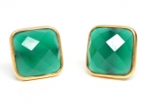 Vermeil Bezel Setting Green Onyx Gemstone Earring