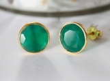 Vermeil Bezel Setting Green Onyx Gemstone Earring