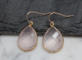 Vermeil Bezel Setting Pink Chalcedony Gemstone Earring