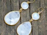 Vermeil Bezel Setting Rainbow Moonstone Gemstone Earring