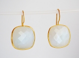 Vermeil Bezel Setting Rainbow Moonstone Gemstone Earring