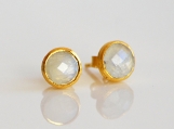 Vermeil Bezel Setting Rainbow Moonstone Gemstone Earring