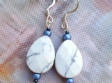 White Howlite Teardrop Dangle Earrings