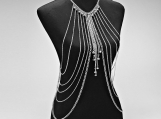 Bead Dangling Body Harness Chain Necklace Rhodium