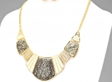 Gold Jewel Piece Armor Bib Statement Necklace - Gold Clear