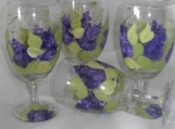 Hand painted lilacs/ivy green leaves  ice tea glasses. set/4   