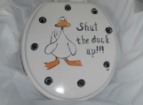 Hand painted shut the duck up duck toilet seat/standard size  