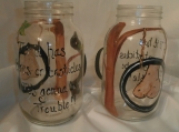 Hand painted tires and testicles handled mason quart jars. set/2