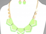 Neon Chevron Bib Statement Necklace - Green