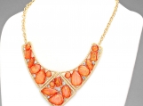 Pave Stone Triangular Bib Statement Necklace - Orange