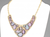 Pave Stone Triangular Bib Statement Necklace - Purple