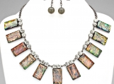 Rectangular Enamel Resin Bib Necklace Set Black Hematite