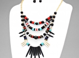 Spiky Chevron Beaded Tribal Statement Necklace - Black