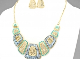 Vintage Jewel Piece Bib Statement Necklace Set- Gold Gray