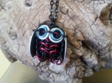 Adorable Black and Red Chainmaille Owl Necklace