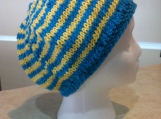 blue and yellow striped hat