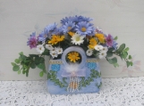 Blue ceramic purse with Daisies and greens