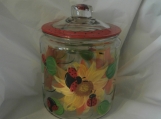 Hand painted original one  gallon canister sunflowers & ladybug 