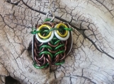 Handmade Chainmaille Owl in Brown and Green